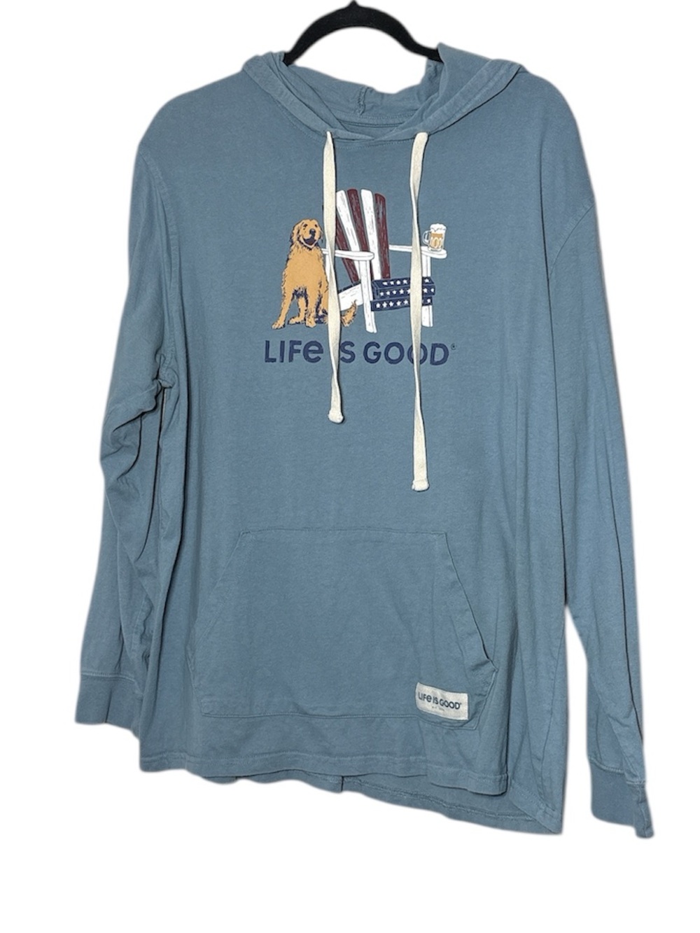 LIFE IS GOOD Blue So Soft & LIGHT HOODIE with Golden Retriever Rare